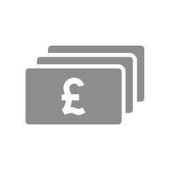Pound bill stack vector icon. British currency banknote symbol.