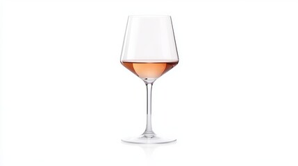 A tall, clear wine glass filled with rose wine, set on a white background.