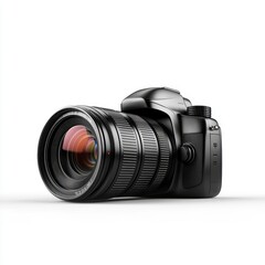 Fototapeta premium Professional DSLR camera with zoom lens on a white isolated background.