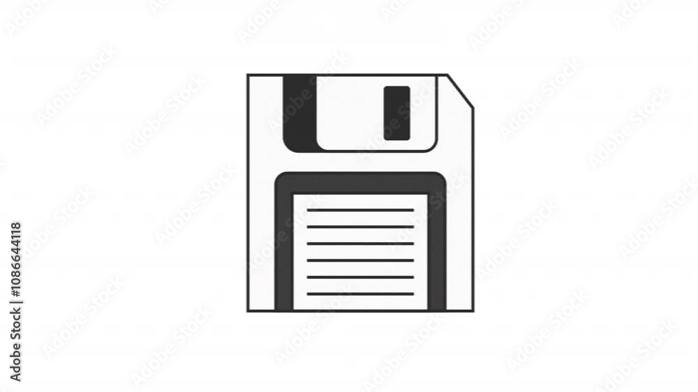 Poster animated floppy disk icon in y2k style with glitch effect. alpha channel