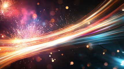 Obraz premium Abstract glowing light streaks and sparkles on black background.