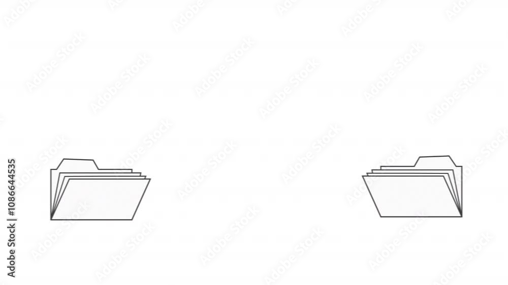 Poster animated data transfer or data transfer icon with glitch effect. folders of documents exchanging dat
