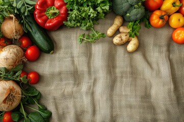 Fresh vegetables on a farm-to-table background with copy space - Ideal for organic food websites