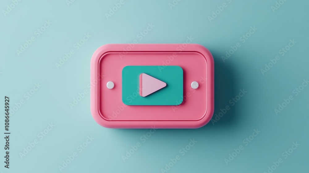 Poster a colorful play button icon on a pastel background, symbolizing video content.
