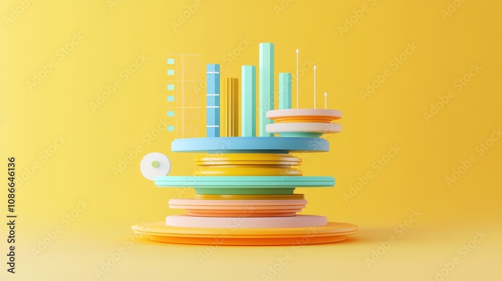 Aufkleber Abstract 3D representation of data visualization with colorful geometric shapes.