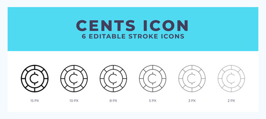 Cents line icon illustrations with editable strokes.
