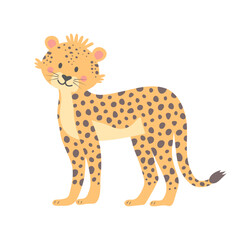 Cute cheetah isolated on white background. Cartoon nursery art baby character.