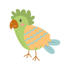 Cute parrot isolated on white background. Cartoon nursery art baby character.