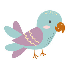 Cute parrot isolated on white background. Cartoon nursery art baby character.