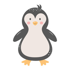 Cute penguin isolated on white background. Cartoon nursery art baby character.