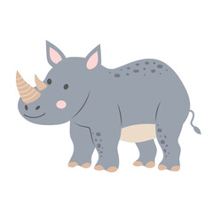 Cute rhinoceros isolated on white background. Cartoon nursery art baby character.
