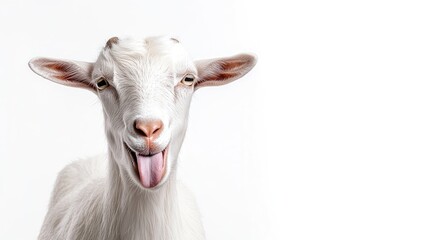 Obraz premium A Playful White Goat Sticking Out Its Tongue