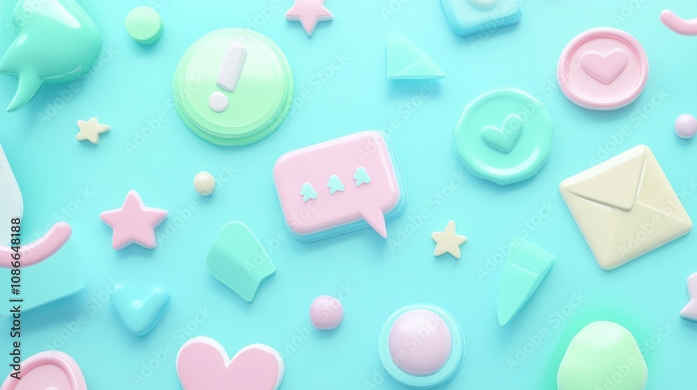 Poster A colorful array of pastel-shaped icons and symbols on a blue background.