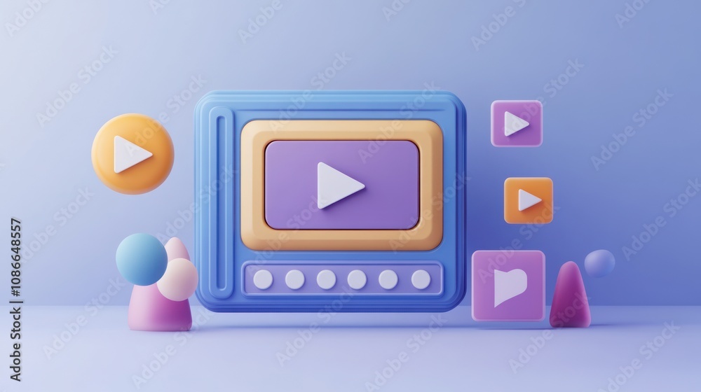 Aufkleber A colorful, 3D representation of a multimedia player with various play buttons and shapes.