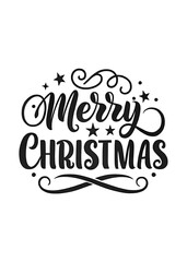 Modern Merry Christmas Typography. Simple Christmas Greeting in Black.
