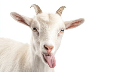 Fototapeta premium Portrait of a Playful Goat Sticking Out its Tongue