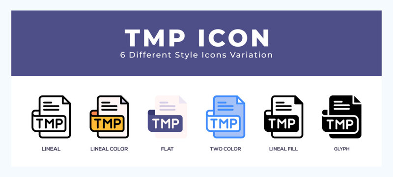 Tmp file icon set with different styles. Design elements for logo. Vector illustration.