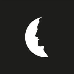 Silhouette of a male face inside a white circle on a dark black background.