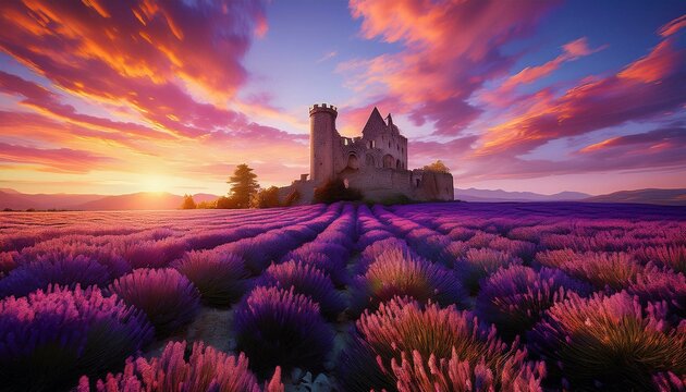 sunset over the castle