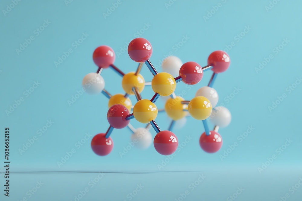 Aufkleber Abstract 3D rendering of a colorful molecule model against a light blue background.