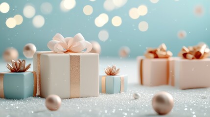 Layered frosty textures with vibrant holiday gifts and sale icons, Holiday Discounts, refined holiday elegance