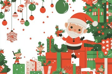 Fototapeta premium santa claus and christmas tree, santa claus portrait christmas background with space for text