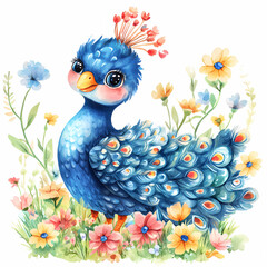 Obraz premium Elegant Peacock Illustration for Kids' Room and Nursery Decor, generated ai
