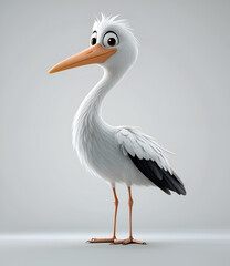 Fototapeta premium Stork, full-body shot, simple background, white background,