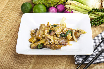 Roasted Thai eggplant with onion