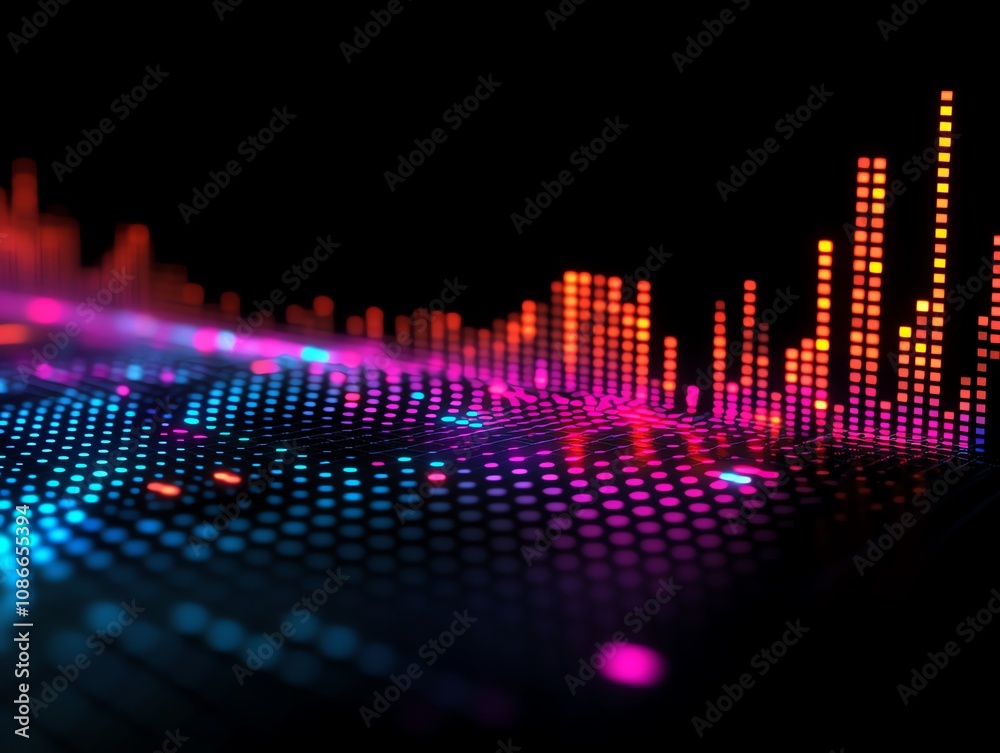 Leinwandbilder abstract colorful digital wave pattern with glowing dots and lines.