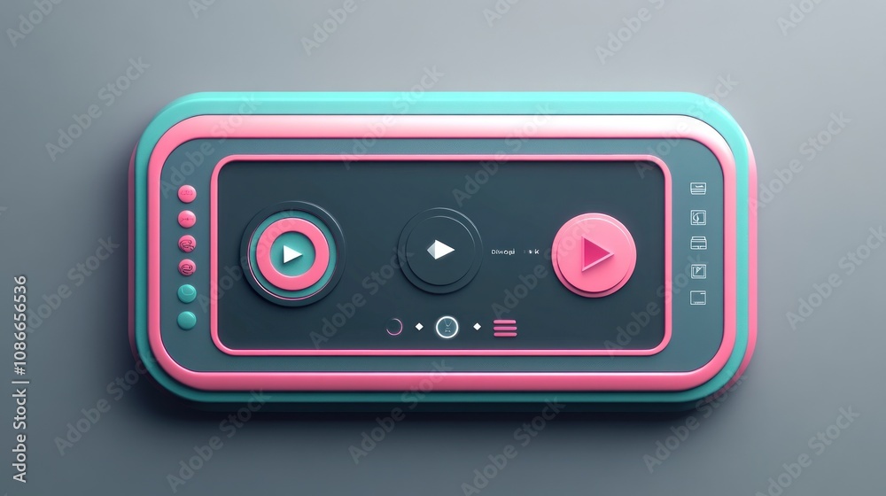 Aufkleber a colorful media control interface featuring play, pause, and volume buttons.