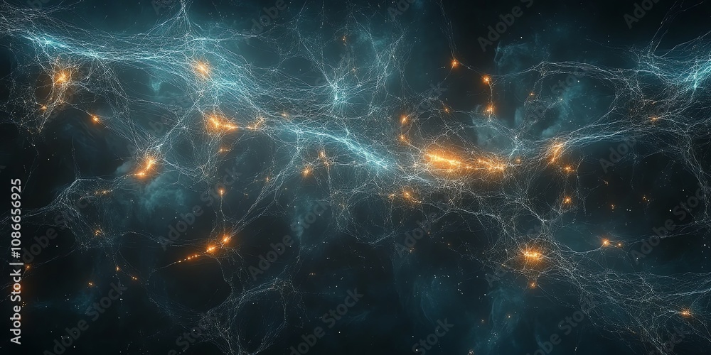 Aufkleber abstract cosmic network with glowing nodes and filaments.