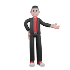 3D Dance Choreographer Character. A male choreographer stands with his left hand extended to the left as if inviting. Performance Artist