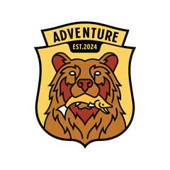 Adventure Bear Badge with Fish Illustration