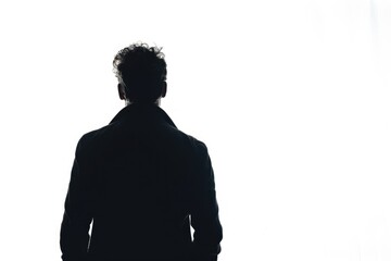 silhouette of man from behind on white background looks away