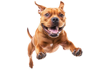Happy dog leaping in mid-air isolated. PNG transparent.