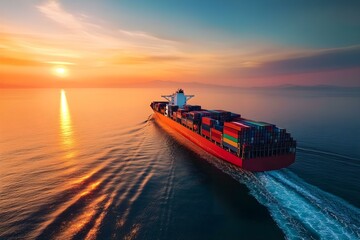 Fototapeta premium Large Cargo Ship Transporting Colorful Containers