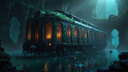 a building with a green roof in the middle of it