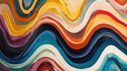 Vibrant Abstract Acrylic Waves Featuring Bold Colors and Dynamic Curves in a Fluid Artistic Composition