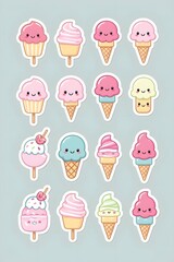 Adorable Collection of Kawaii Ice Cream and Cupcake Stickers: Sweet Treats for Summer Fun