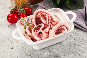 Marinated squid tentacles in the bowl