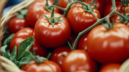 Harvested Ripe Tomatoes with Leaves and Stems