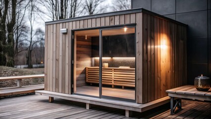 Modern outdoor sauna cabin design for relaxation and wellness
