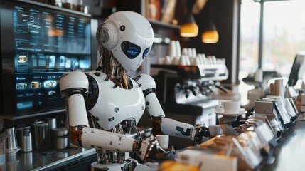 Robot barista making coffee in a cutting-edge caf with quality