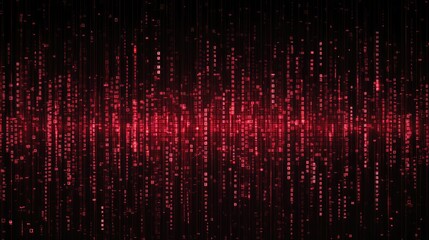 Vibrant digital backdrop with glowing red binary code lines representing connectivity, innovation, and technological progress in a modern setting.