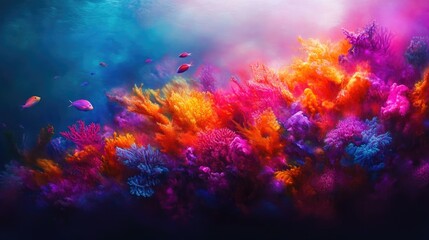 Obraz premium Lively coral reef bursting with vivid colors where playful tropical fish weave through whimsical coral formations and vibrant marine life thrives
