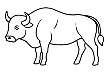 Black line art of a buffalo with simple and clean design on white background