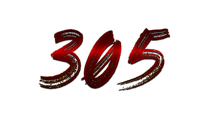3D blood red number design of 305 on white background.