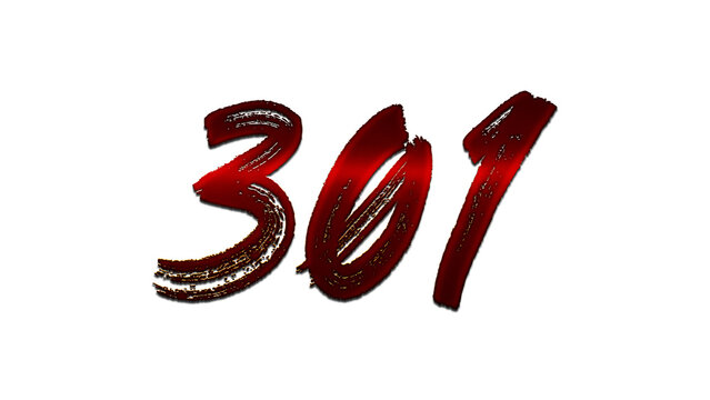 3D blood red number design of 301 on white background.