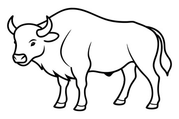 Black line art of a buffalo with simple and clean design on white background